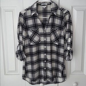Express Black and White Plaid Button Down Shirt